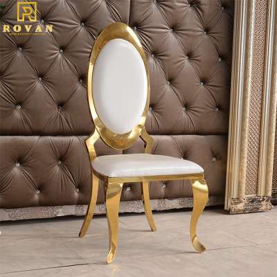 Luxury wedding and baquet dining chairs gold and white pu leather stainless steel chair