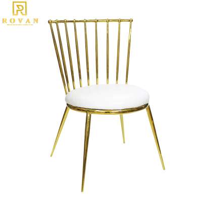 Modern hotel furniture wedding gold stainless steel wire frame  chair with leather dining chair