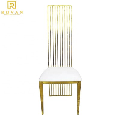 Luxury gold wedding chair furniture high back stainless steel throne dining chair for event reception