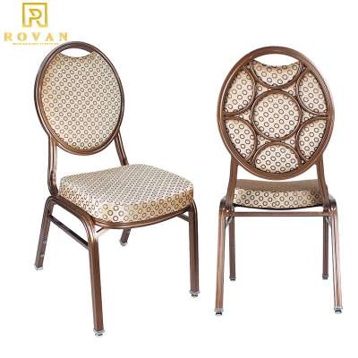 Modern round back banquet chairs stackable beautiful metal dining chair for wedding & hotel used