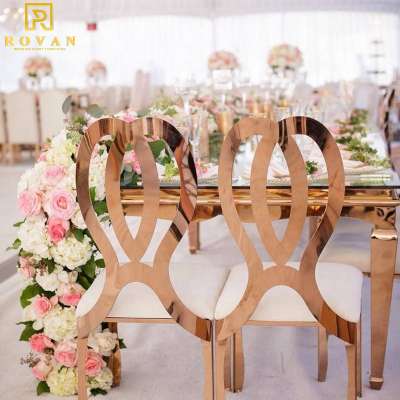 New design hotel furniture rose golden wedding events used dining stainless steel chair